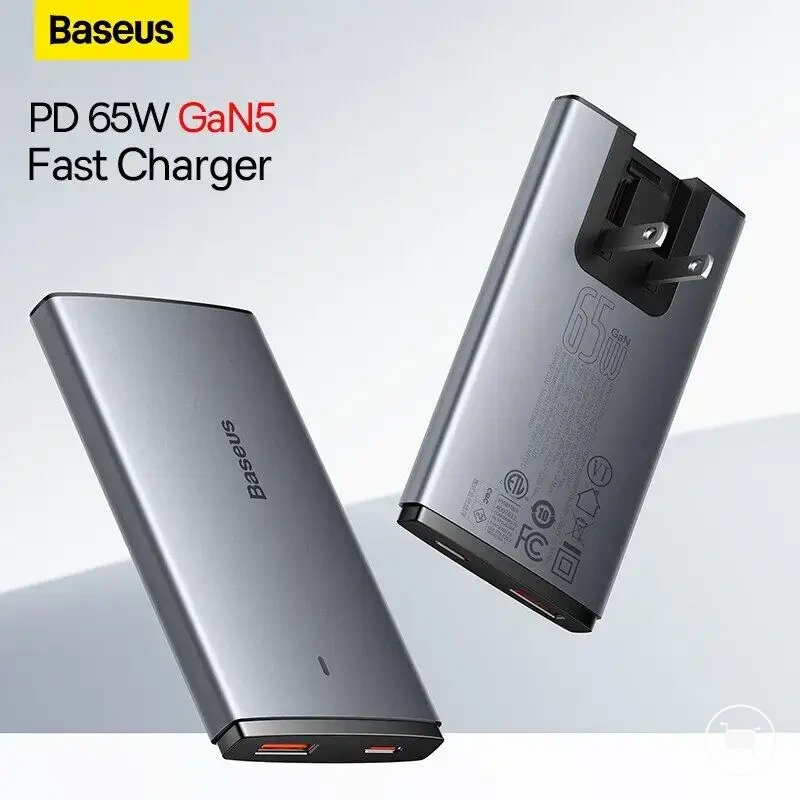 شاحن USB-C GaN للسفر 65W مع دعم PD3.0 وQuick Charge 4.0.