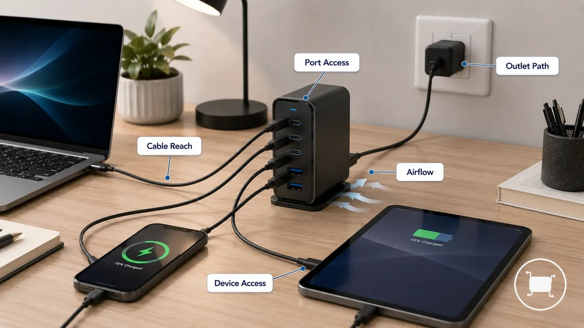 شاحن USB-C متعدد المنافذ موضوع لسهولة الوصول على المكتب