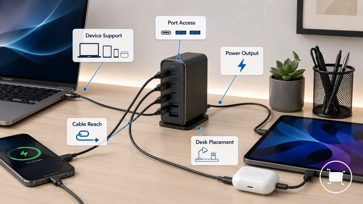 شاحن USB-C متعدد المنافذ يدعم احتياجات الشحن المكتبية الشائعة