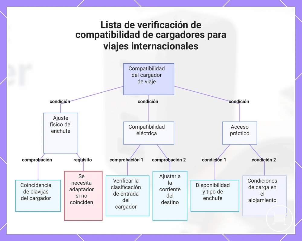Lista de verificación de compatibilidad de cargadores para viajes internacionales