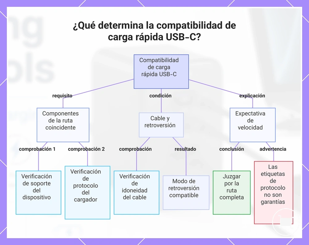 ¿Qué determina la compatibilidad de carga rápida USB-C?