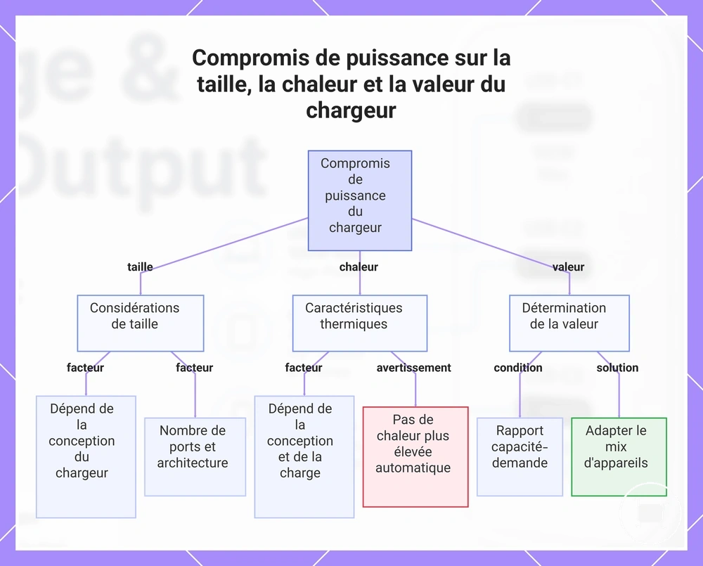 Compromis de puissance sur la taille, la chaleur et la valeur du chargeur