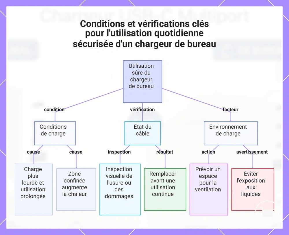 Conditions et vérifications clés pour l'utilisation quotidienne sécurisée d'un chargeur de bureau