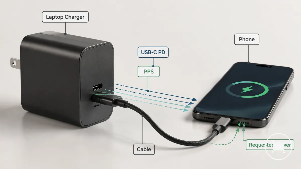 Usando um carregador USB-C compatível com notebook com um celular compatível