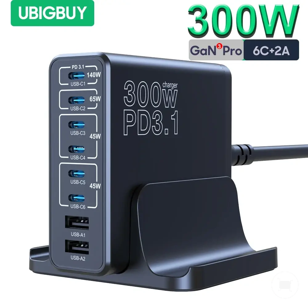 PD3.1, PPS ve USB-C portlarına sahip 300W çok portlu GaN şarj istasyonu.