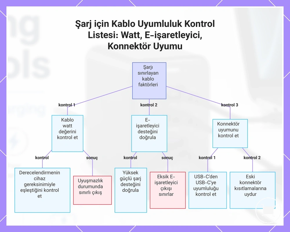 Şarj için Kablo Uyumluluk Kontrol Listesi: Watt, E-işaretleyici, Konnektör Uyumu