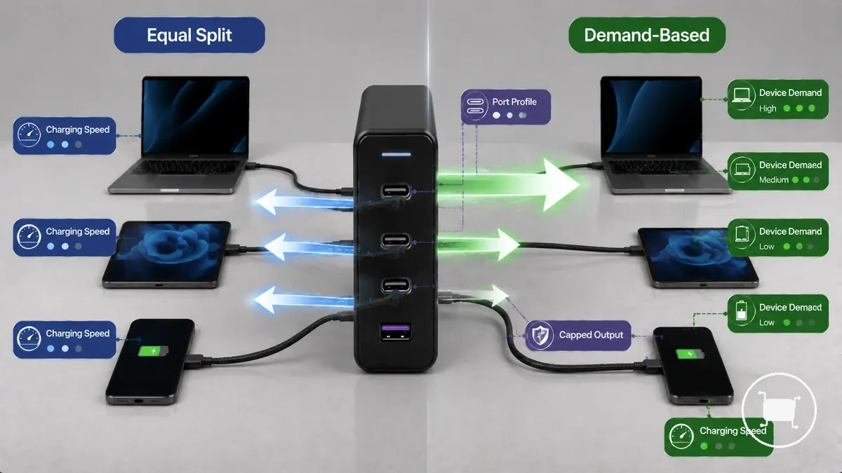 Eşit bölüşüm varsayımı ile talebe dayalı USB-C şarj cihazı dağıtımını karşılaştıran grafik