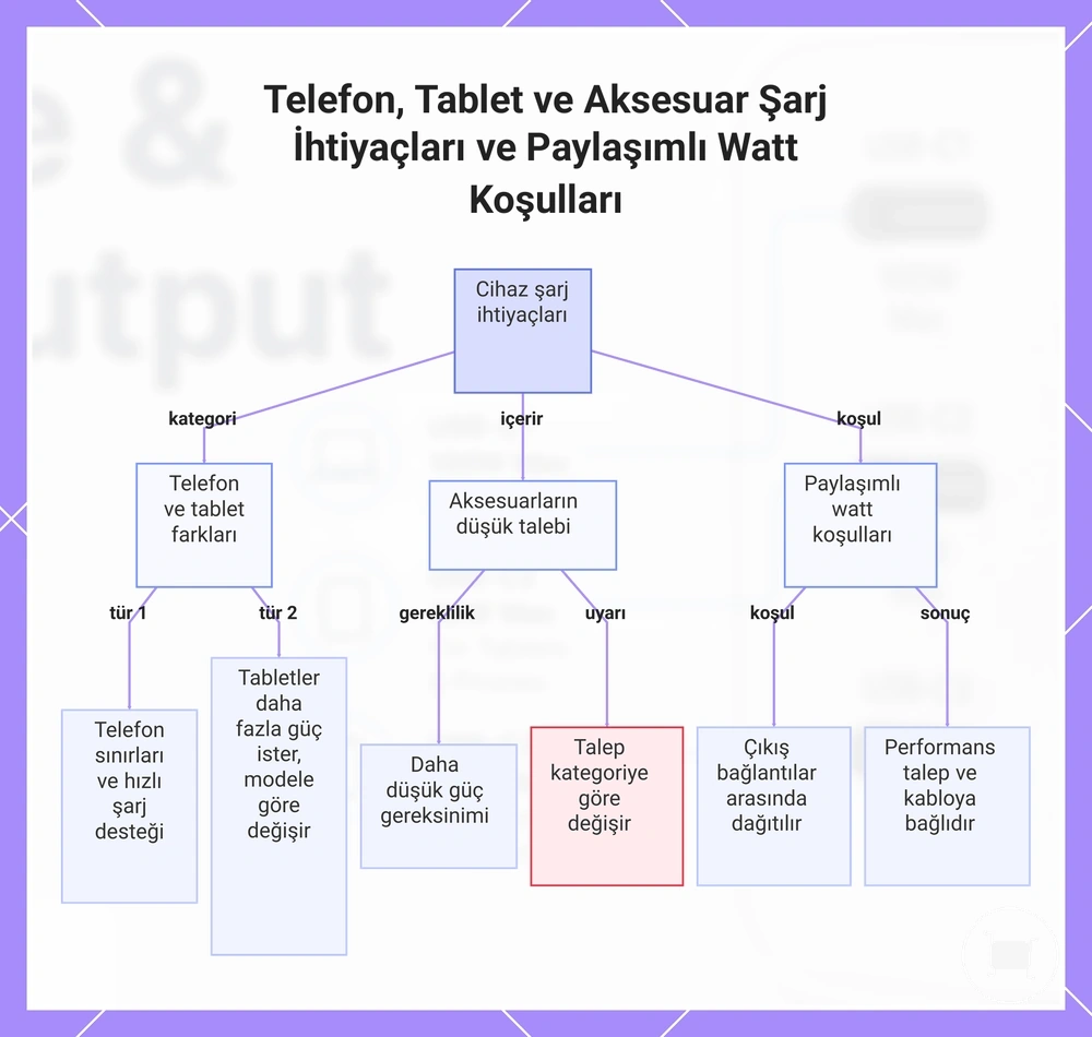 Telefon, Tablet ve Aksesuar Şarj İhtiyaçları ve Paylaşımlı Watt Koşulları